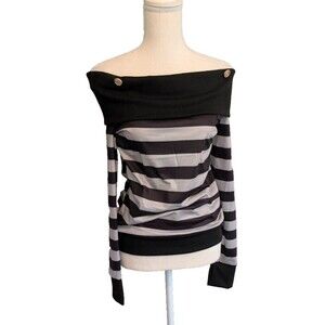 Ladies Stylish Light Grey Striped Blouse Size L